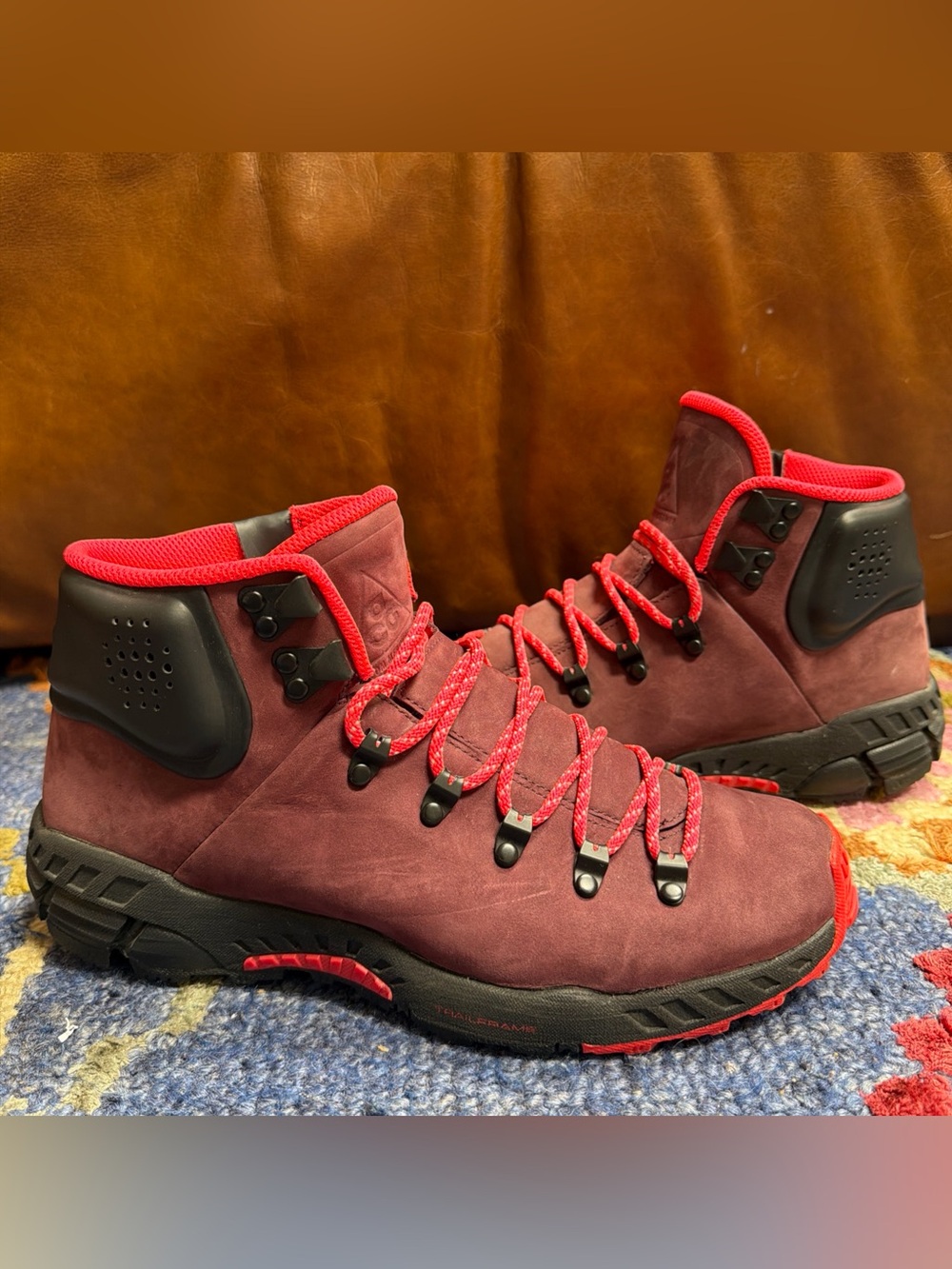 Nike ACG Men's Burgundy and Red Hiking Sneakers
